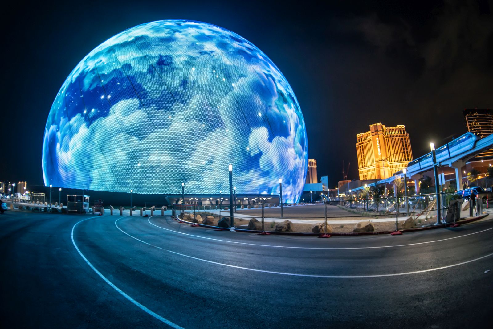 The Sphere Las Vegas exterior at night